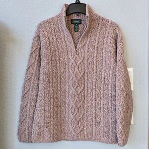 Ralph Lauren HAND KNIT 100% Wool 1/4 Zip Pullover Cable Sweater
